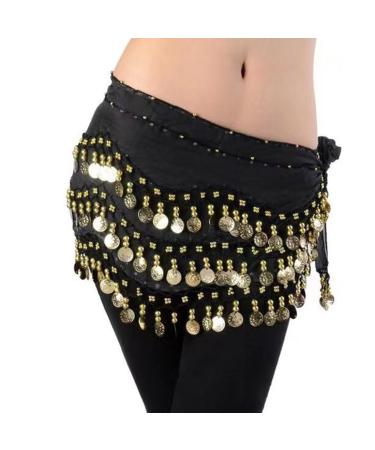 JTKREW belly dance belt for women with coins chiffon hip scarf and coin scarf - perfect for belly dance costumes. 1 piece.