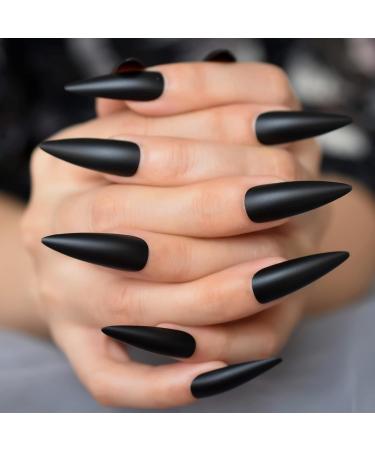 24pcs Extra Long Matte Black False Nails - Full Coverage Reusable & Long Lasting - International Shipping Available - Buy Online on GoSupps.com