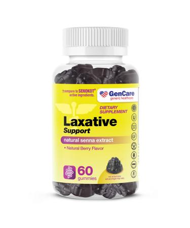 GenCare - Laxative Support Gummies with Natural Senna Extract (60 Gummies) - Gentle Overnight Relief of Occasional Constipation for Adults and Children 6 and Older - Non GMO Vegetable Laxative