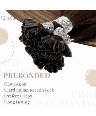 LAAVOO Balayage Hair Extensions - Remy Real Hair U Tip Ombre Dark Brown & Ash Blond 50g 45cm - Premium Quality Bonding Extensions for Gorgeous Hair - Buy Online on GoSupps.com