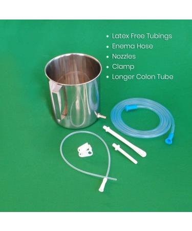 HealthAndYoga GutFlo Enema Kit - Stainless Steel 2 Quarts Complete with Nozzles & Tubing for Coffee & Water Colon Cleanse - Latex Free Home Therapy - Buy Online on GoSupps.com