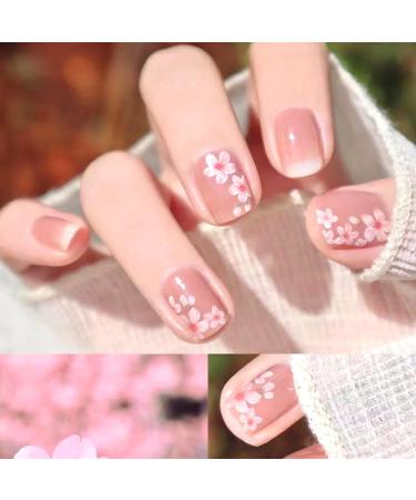 Cherry Blossom Flower Press on Nails - Short Pink Square Fake Nails with Nail Glue | French Acrylic Full Cover False Nails for Women & Girls - 24PCS - Buy Online on GoSupps.com