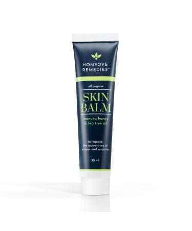 Skin Balm 1 oz / 30 ml | Manuka Honey 550+ MGO & Tea Tree Oil Moisturizing Cream for Intensive Repair of Dry Skin Scrapes Cuts & More | 100% Natural 1 Ounce (Pack of 1)