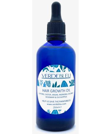 Verdebleu - Hair Growth Oil - 100% Natural with Coffee Castor Argan Rosemary Eucalyptus. Stimulates Hair Growth Revitalises. We Donate 5% of Profit to Save the Rainforest. 100ml
