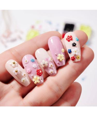 Flymind 3D Flower Nail Charms Set - Light Changing Acrylic Resin Flowers & Metal Caviar Beads for DIY Manicure Decoration | Includes Pickup Pencils & Tweezer - 36 Grids - Buy Online on GoSupps.com
