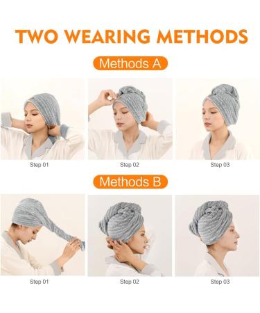 Kinhwa Bamboo Microfiber Hair Turban Towel - Quick Drying Super Absorbent Soft 3-Pack (Gray Waffle Stripes) - Perfect for All Hair Types - 25x65cm - Buy Online on GoSupps.com
