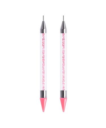 2 Pieces Dual-Ended Rhinestone Picker Dotting Pen Dual-Ended Nail Rhinestone Picker Wax Tip Pencil Pickr Wax Pencil Pen Crystal Beads Handle Tool Manicure Nail Art DIY Decoration Tool Pink