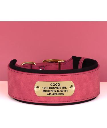 Personalized Red Padded Leather Dog Collar with Name Tag | Medium-Sized Dogs | Custom Engraved Collars - Neck 33-41cm Width 3cm - Buy Online on GoSupps.com