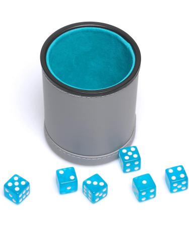 RERIVER Leatherette Dice Cup Set - Lake Blue Velvet Interior - 6 Matching Translucent Dot Dice - for Liars Dice Farkle Yahtzee - Quiet Shaking - Board Games - 1 Pack Lake Blue - Buy Online on GoSupps.com