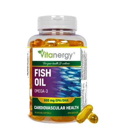 Vitanergy High Concentrated Omega 3 Fish Oil Supplement - Sharper Brain Better Cardiovascular Health - 1170mg Fish Oil Concentrate - 600mg Omega 3 - 400mg EPA 200mg DHA - No Fishy Aftertaste - 60 Softgels - Made in Canada