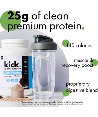 Kick Whey Protein Powder Chocolate Flavor 25 G Protein Gluten Free Workout Supplement with Amino Acids to Support Fitness Goals & Gut Health No Added Sugar No Artificial Flavor 16 Servings - Buy Online on GoSupps.com