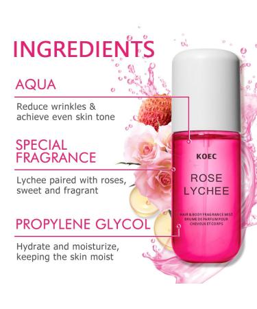Koec Rose Lychee Perfume Hair and Body Fragrance Mist Women Men Perfume Body Mist Spray (Rose Lychee) - Buy Online on GoSupps.com