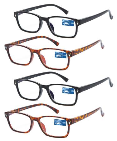 K KENZHOU Reading Glasses 4 Pack for Men & Women Readers with Spring Hinge for reading +4.0