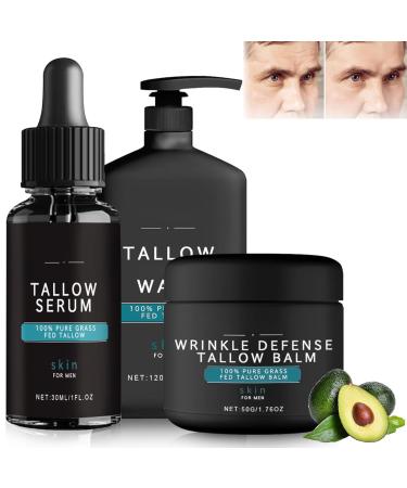 Tallow Serum Wrinkle Defense Tallow Balm For Men Skin Care for Men Natural Tallow Moisturizer Nourishing Face Wash Mens Skincare Kit Day and Night Moisturizer for Face Men ( 1 Set )