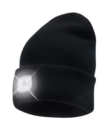 HEAD LIGHTZ Beanie with Light, Warm Knit Hat for Winter Safety, Unisex LED Hat Light Fits Most Men, Women and Kids, LED Beanie Hat Flashlight Stocking Cap Headlamp, Head Light for Outdoor Dog Walking Black