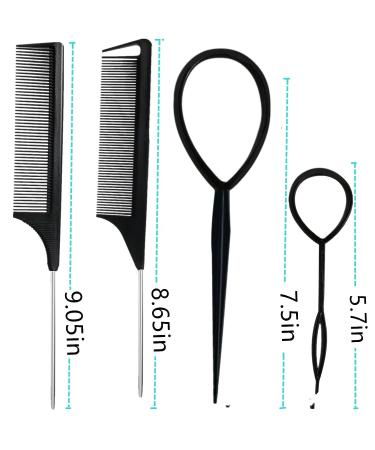 Topsy Hair Tail Tool & Rat Tail Comb Set - 6Pcs Hair Loop Styling Tools with 2 Metal Pin Combs - Heat Resistant - Black Schembo A Gift - Buy Online on GoSupps.com