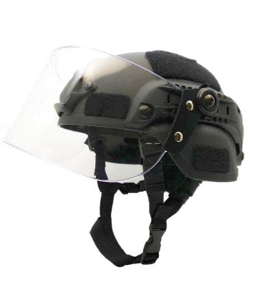 Airsoft MICH 2000 ACH Tactical Helmet with Clear Visor NVG Mount and Side Rail (Black)