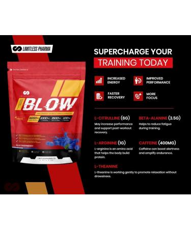 Limitless Pharma Blow Pre Workout Powder | Increased Energy Nitric Oxide Booster Enhanced Endurance Focus | L-Citrulline Beta-Alanine L-Arginine Caffeine | 50 Servings (Rocket Pop) Rocket Pop 50 Servings (Pack of 1) - Buy Online on GoSupps.com