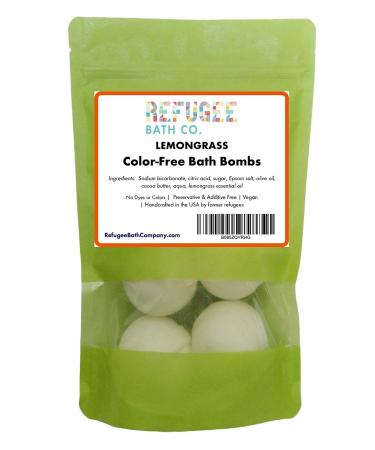 Color-Free Bath Bombs 7 Pack | 2.5 oz. Each | Cocoa Butter and Plant-Based Ingredients with No Dyes of Any Kind | Support Refugee Employment in USA (Lemongrass)