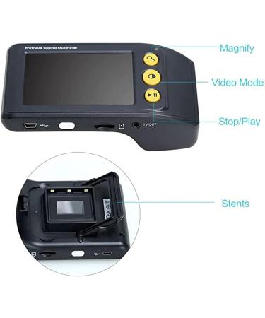 Portable Digital Magnifier Electronic Video Magnifier Reading Aids with Foldable Handle 3.5 Inch Digital Magnifier 2x-25x Zoom for Reading Small Font & Low Vision Seniors (Black) - Buy Online on GoSupps.com