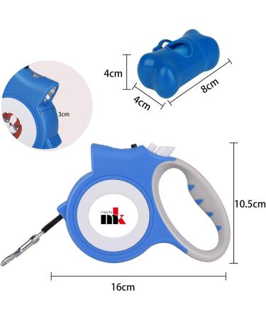 Makife Retractable Dog Leash 5m for Large & Medium Dogs | Includes Flashlight & 15 Dog Droppings Bags - Ideal for Easy Walks - Buy Online on GoSupps.com