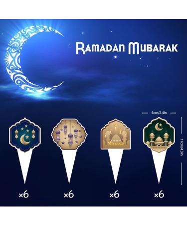 24 Sets Ramadan Cupcake Toppers and Wrappers Eid Mubarak Decorations Islamic Mosque Moon Star Cupcake Decorations Topper Cupcake Pick Liners for Islamic Muslim Theme Party Cake Decorations Supplies - Buy Online on GoSupps.com