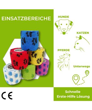 Lisacare Self-Adhesive 6-Set Elastic Bandage for Dogs - Colorful Paw Mix - Medically Certified Animal Bandages - 5cm - Buy Online on GoSupps.com
