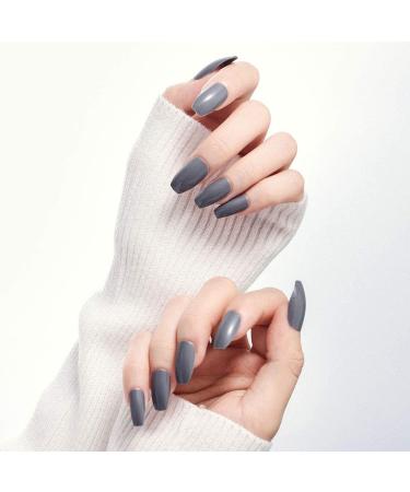 Glossy Coffin Press on Nails Gray Ballerina Full Cover Fake Nails Artificial Acrylic Medium False Nails for Women and Girls (24PCS) - Buy Online on GoSupps.com