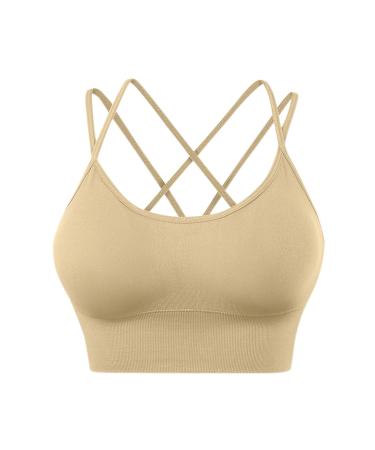 Botcam sports bras with crossed back for women padded strappy criss-criss-crop bras for yoga workout fitness low-impact brae black black beige m