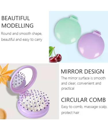 Folding Hair Brush with Mirror Compact Massage Comb - Travel Size for Girls and Women (Purple+Green) - Buy Online on GoSupps.com