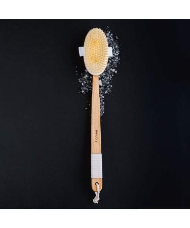 Shower Brush - 20 inch - Long Handle Bath Brush for Exfoliating, Detachable Natural Bristle Back Scrubber. Men Love This! Use Wet or Dry - Makes A