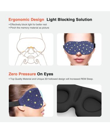 AMAZKER 3D Contoured Sleep Eye Mask - Black and Stars | Adjustable Strap for Travel, Yoga, Nap | Block Out Light for Men and Women - Buy Online on GoSupps.com