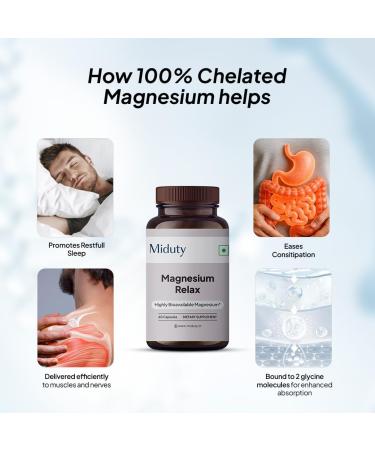 Miduty by Palak Notes Magnesium Relax- Oxide - Magnesium Bisglycinate - Vitamin B6 - Gluten Free - Non-GMO - 60 Capsules - Buy Online on GoSupps.com