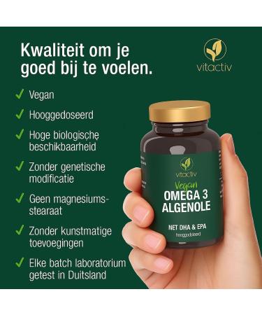 Vitactiv Natural Nutrition VITACTIV Omega 3 pack of 60 capsules of algae oil Omega 3 Vegan Marine Highly dosed with 1000 mg microalgae oil per daily dose 450 mg omega3 fatty acids DHA & EPA - Buy Online on GoSupps.com