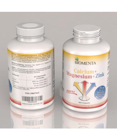 Buy BIOMENTA Calcium + Magnesium + Zinc - 180 High-Dose Vegan Capsules | Premium Quality Multi-Mineral Supplement - 100% NRV - Buy Online on GoSupps.com