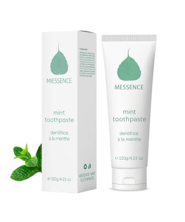 Fluoride-Free Fresh Breath Toothpaste Miessence Organic Mint Toothpaste for Sensitive Teeth - Whitening All-Natural 120g (4.23 oz) 4.23 Fl Oz (Pack of 1)