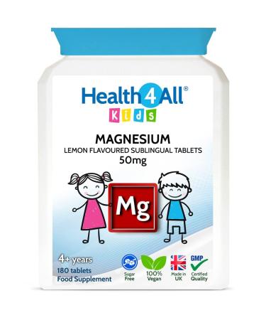 Health4All Kids Magnesium Chewable 180 Tablets (V) for Anxiety Sleep Ticks. Vegan Magnesium Citrate Sleep Aid for Kids. Tasty Magnesium for Kids - Tablets (not Gummies) 180 Count (Pack of 1)