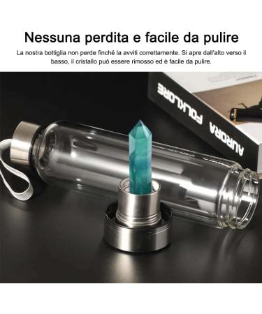 HINATAA Crystal Water Bottle 550ml | Detachable Healing Natural Quartz | Emerald Green - Eco-Friendly & Elegant Design for Wellness - Buy Online on GoSupps.com