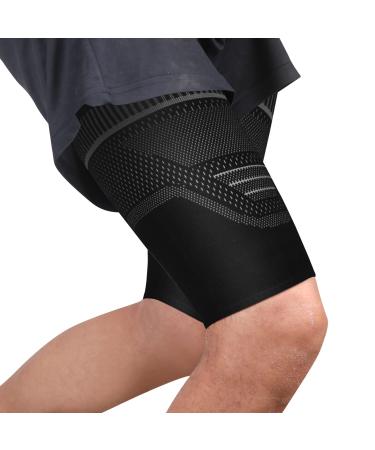 Ruilala compression thigh bandage men and women ventilation thigh support with non -slip silicone for muscle fiber muscle pollution injury recovery sport 2 pieces (black m) m black