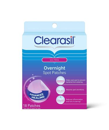 Clearasil Overnight Spot Patches Advanced Healing Hydrocolloid Acne Pimple Treatment Blemish Spot Stickers for Face 18 Count (Pack of 4)