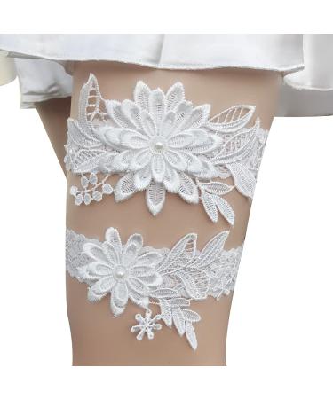 JWICOS Bride Wedding Lace Garters Stretch Flower Garter Set Bridal Garters Costume for Women and Girls (Navy Blue)