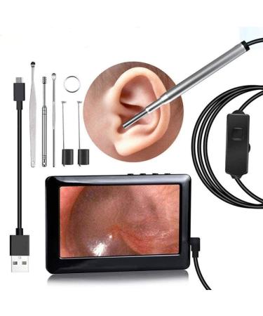 KouRy Ear Wax Removal Endoscope 3.9mm with 4.3 Inches Screen Earwax Remover Tool Ear Camera Otoscope with LED Lights (Black)
