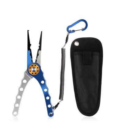 SOUFORCE Spring Bearing Fishing Pliers, Multi Functional Fishing Pliers with Sheath & Anti-Lost Rope, Saltwater Resistant Fishing Gear Hook Remover/Fishing Line Cutter/Lead Sinker Crimp/Ring Split