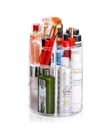 Adjustable Cosmetic Organizer Cosmetics Countertop - Rotating Makeup Storage Acrylic Multi Accessories Organizers Fits Jewelry Toiletry Bathroom (Clear)