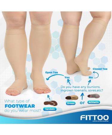 FITTOO Plus Size Compression Socks 20-30mmHg for Men & Women | Relief from Shin Splints Varicose Veins & Calf Pain | Open Toe & Wheat - 5X-Large - Buy Online on GoSupps.com