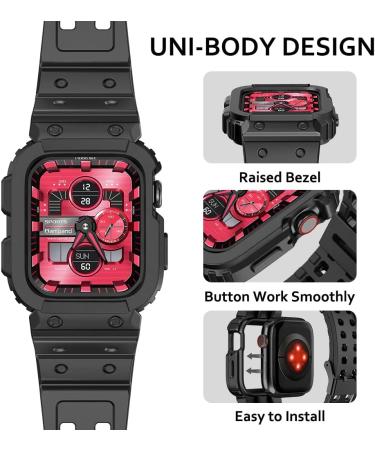 amBand Compatible for Apple Watch Band 45mm 44mm 42mm with Bumper Case Rugged Men Bands for Apple Watch SE and iWatch Series 7 6 5 4 3 2 1 Sport Military Protective Cases Drop-Proof Matte Black Black 42mm/44mm/45mm - Buy Online on GoSupps.com