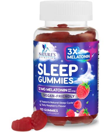 Melatonin Sleep Gummies - Extra Strength Sleep Gummy 12 mg Melatonin Natural Melatonin Gummy Sleeping Support Dietary Supplement for Adults Vegan Non-GMO Natural Berry Flavor - 120 Sleep Gummies 120 Count (Pack of 1)