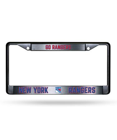New York Rangers Premium Black Long Lasting Zinc Alloy NHL License Plate Frame  2 Screw Tag Holder with Highlighted Team Pride and Team Cheer - Complements Any Color of Truck, SUV, Car