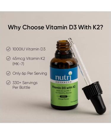 Nutri Advanced Vitamin D3 with K2 Liquid Drops - Orange 30ml | Boosts Immunity & Supports Bone Health - Buy Online on GoSupps.com