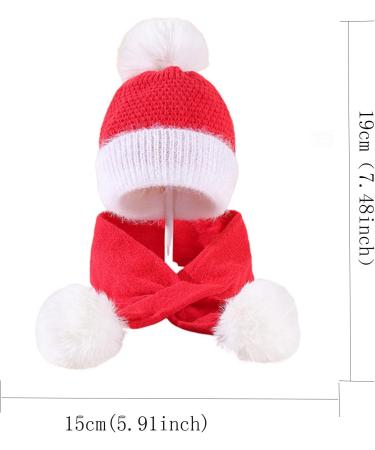 Baby Balaclava Kids Winter Hat Scarf with Double Pom Pom Design - Red - Buy Online on GoSupps.com